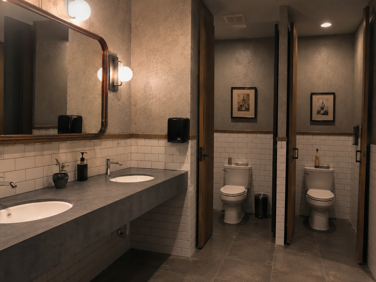 Commercial rest room installation in an office building
